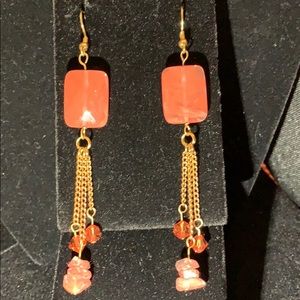 Drop dangle pink quartz, crystal pierced earrings,